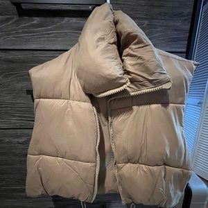 Cropped Tan Puffer Vest